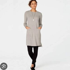 J. Jill Purejill Grey Long Sleeve Tunic Sweater Dress Ribbed Knit Womens Small